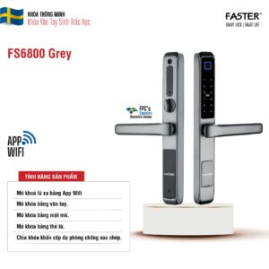 Khóa vân tay cửa nhôm FS6800 Grey Khóa cửa thông minh Faster Khóa cửa vân tay Faster Khóa cửa thông minh thẻ từ Khóa cửa thông minh khuôn mặt Face ID Khóa cửa thông minh cửa gỗ Khóa cửa thông minh cửa nhôm Khóa cửa thông minh cửa sắt