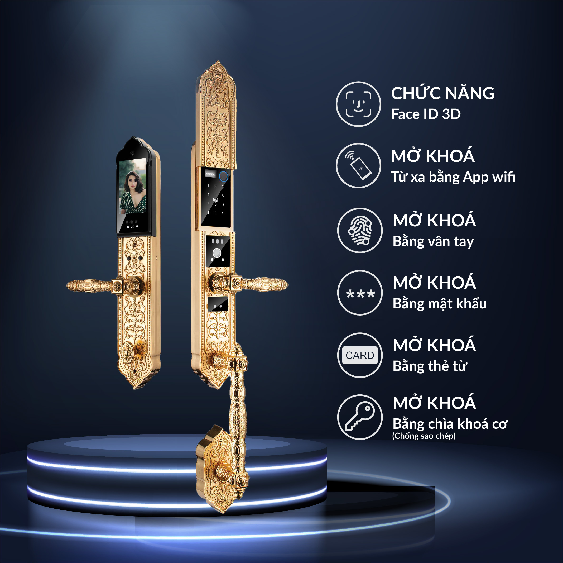 Khóa cửa đại sảnh FS009 Đồng thau 24K