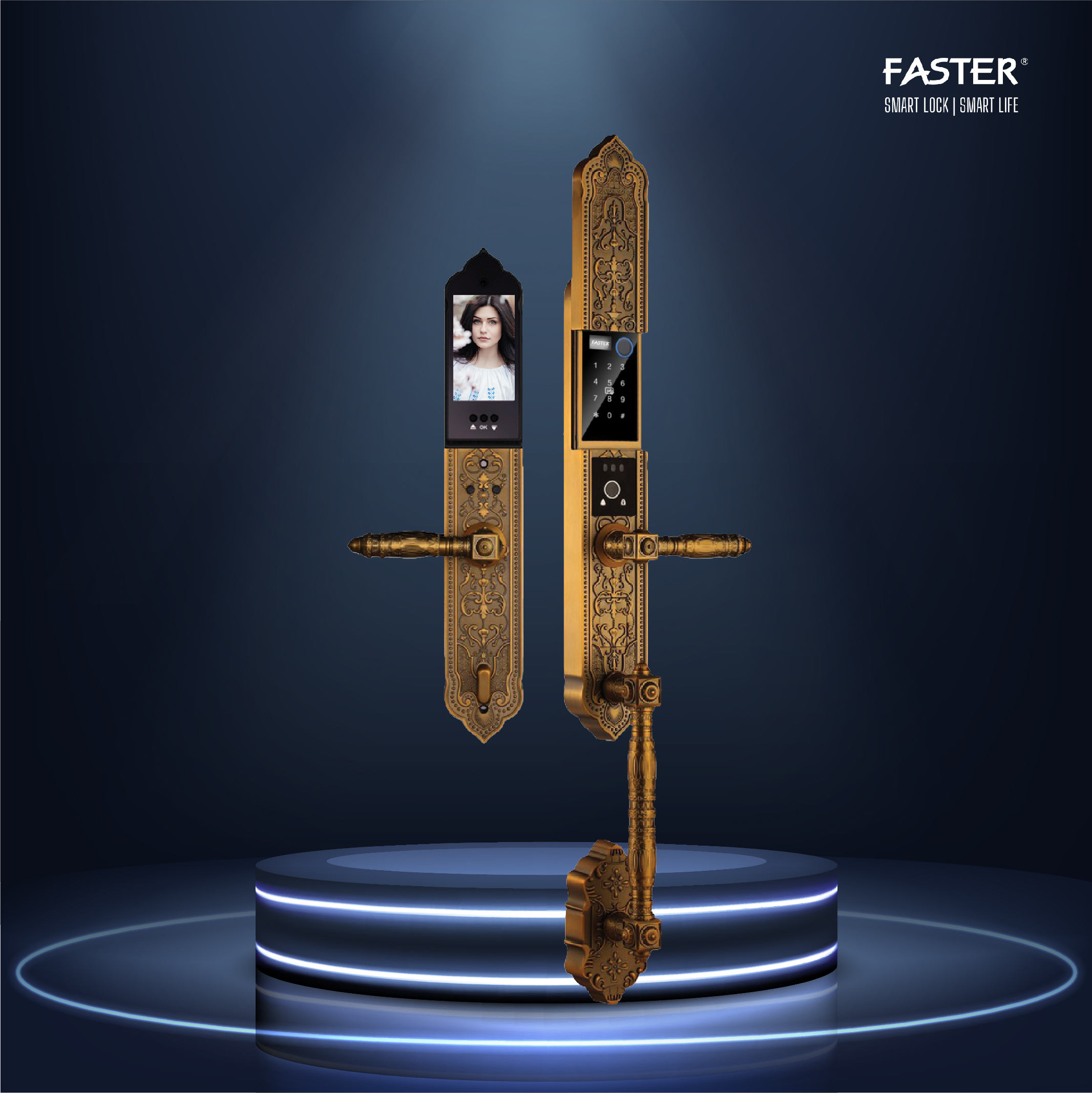 Khóa cửa đại sảnh FS009 GB BRASS Khóa cửa thông minh Faster Khóa cửa vân tay Faster Khóa cửa thông minh thẻ từ Khóa cửa thông minh khuôn mặt Face ID Khóa cửa thông minh cửa gỗ Khóa cửa thông minh cửa nhôm Khóa cửa thông minh cửa sắt