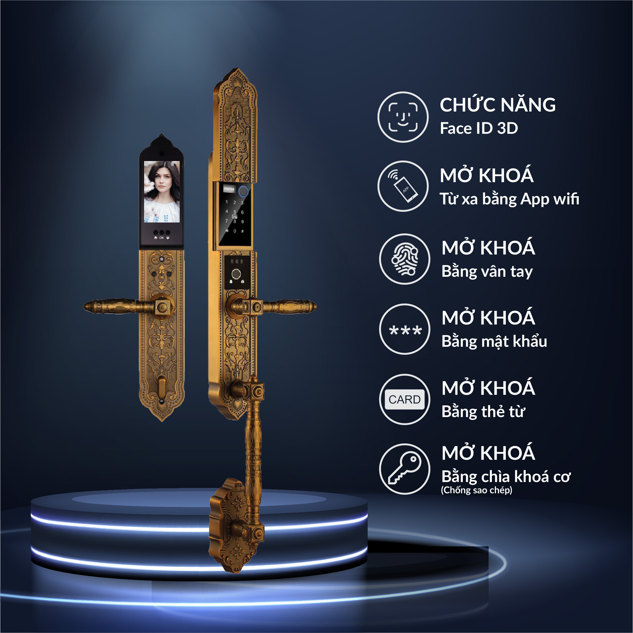 Khóa cửa đại sảnh FS009 GB BRASS Khóa cửa thông minh Faster Khóa cửa vân tay Faster Khóa cửa thông minh thẻ từ Khóa cửa thông minh khuôn mặt Face ID Khóa cửa thông minh cửa gỗ Khóa cửa thông minh cửa nhôm Khóa cửa thông minh cửa sắt