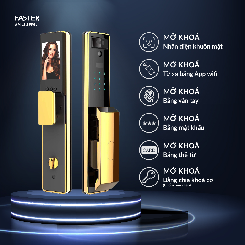 Khóa cửa nhận diện khuôn mặt FS029-24K Face ID Khóa cửa thông minh Faster Khóa cửa vân tay Faster Khóa cửa thông minh thẻ từ Khóa cửa thông minh khuôn mặt Face ID Khóa cửa thông minh cửa gỗ Khóa cửa thông minh cửa nhôm Khóa cửa thông minh cửa sắt