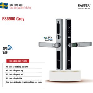 Khóa vân tay cửa nhôm FS6900 Grey Khóa cửa thông minh Faster Khóa cửa vân tay Faster Khóa cửa thông minh thẻ từ Khóa cửa thông minh khuôn mặt Face ID Khóa cửa thông minh cửa gỗ Khóa cửa thông minh cửa nhôm Khóa cửa thông minh cửa sắt