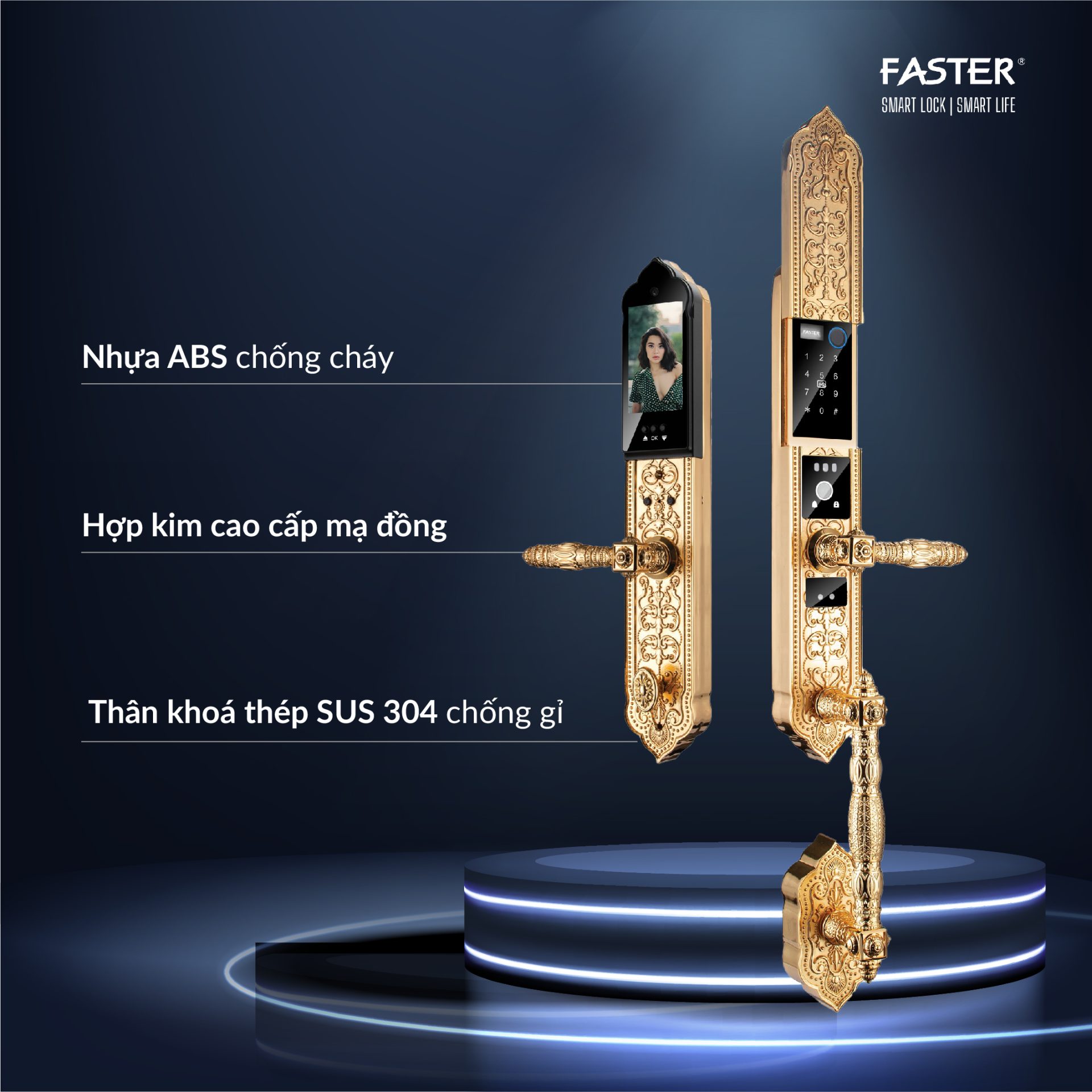 Khóa cửa đại sảnh FS009 24K BRASS