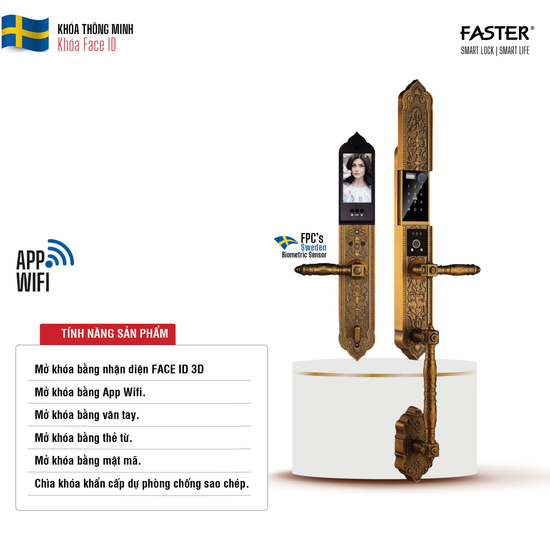 Khóa cửa đại sảnh FS009 GB BRASS