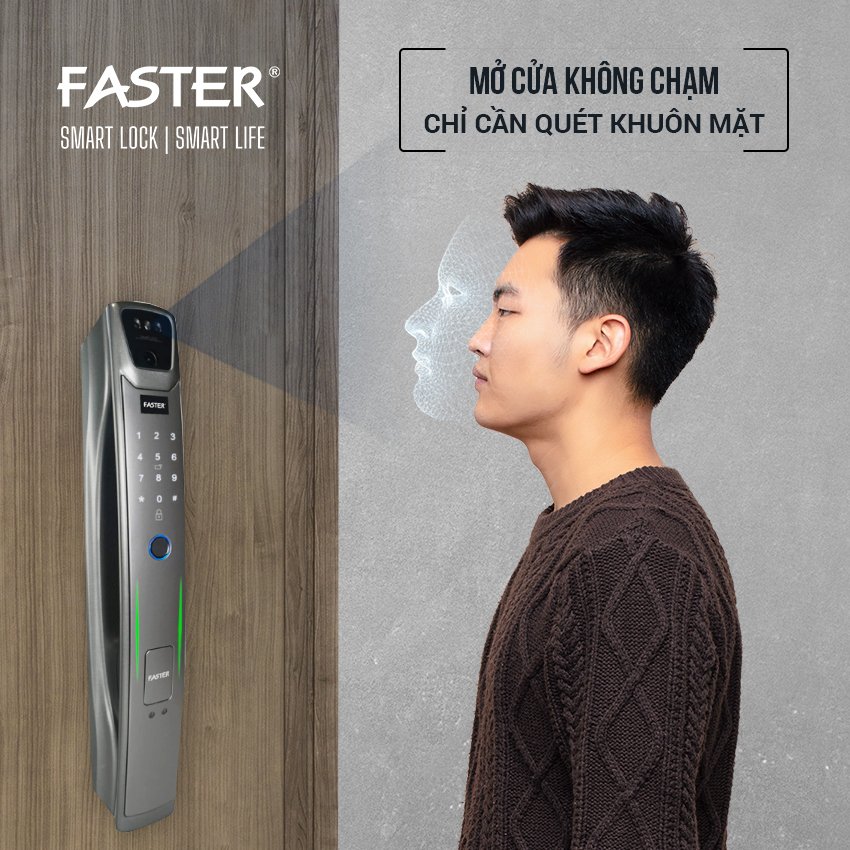 Khóa cửa thông minh Faster Khóa cửa vân tay Faster Khóa cửa thông minh thẻ từ Khóa cửa thông minh khuôn mặt Face ID Khóa cửa thông minh cửa gỗ Khóa cửa thông minh cửa nhôm Khóa cửa thông minh cửa sắt