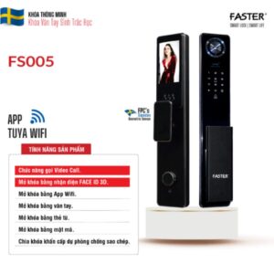 Khóa cửa nhận diện khuôn mặt FS005 Khóa cửa thông minh Faster Khóa cửa vân tay Faster Khóa cửa thông minh thẻ từ Khóa cửa thông minh khuôn mặt Face ID Khóa cửa thông minh cửa gỗ