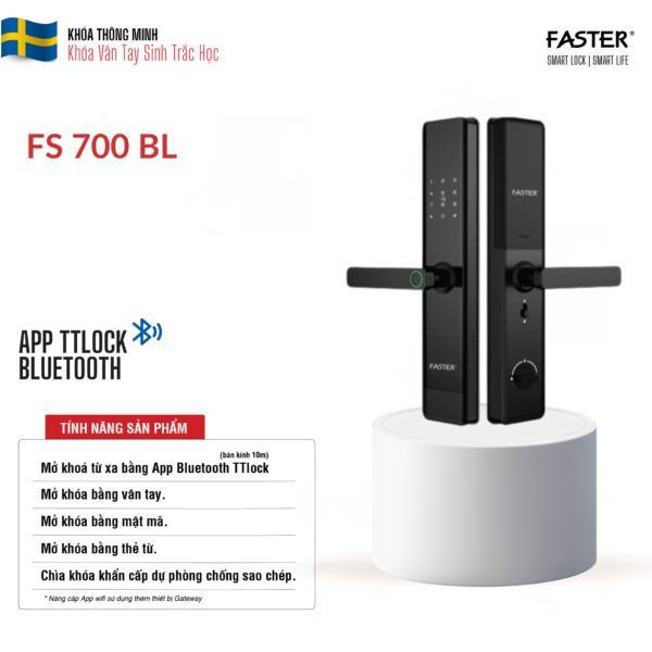 Khóa vân tay FS700 BL Khóa cửa thông minh Faster Khóa cửa vân tay Faster Khóa cửa thông minh thẻ từ Khóa cửa thông minh khuôn mặt Face ID Khóa cửa thông minh cửa gỗ Khóa cửa thông minh cửa nhôm Khóa cửa thông minh cửa sắt