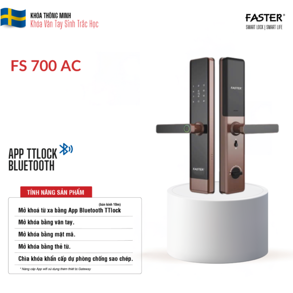 Khóa vân tay FS700 AC Khóa cửa thông minh Faster Khóa cửa vân tay Faster Khóa cửa thông minh thẻ từ Khóa cửa thông minh khuôn mặt Face ID Khóa cửa thông minh cửa gỗ Khóa cửa thông minh cửa nhôm Khóa cửa thông minh cửa sắt