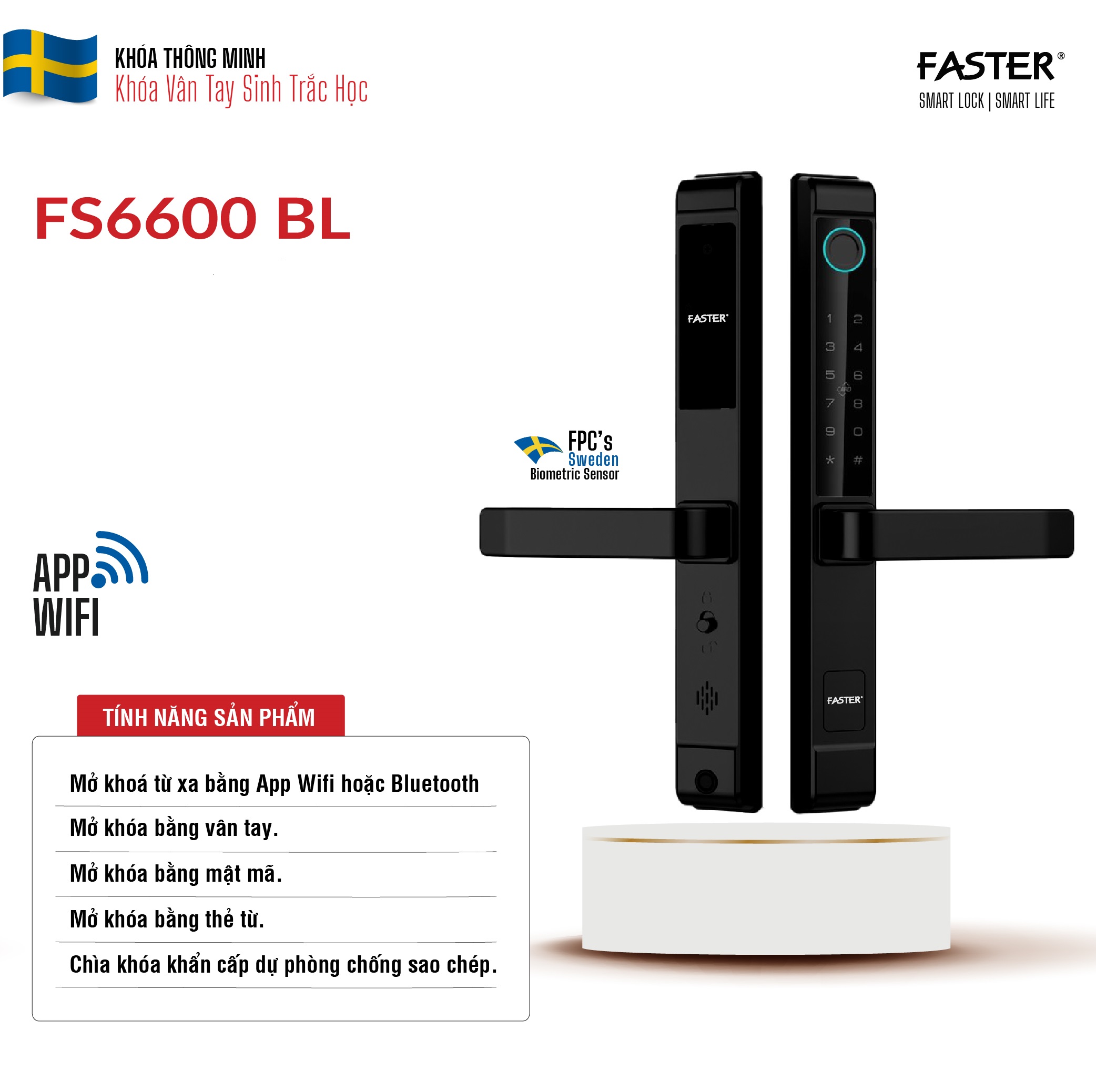 Khóa vân tay cửa nhôm FS 6600 BL