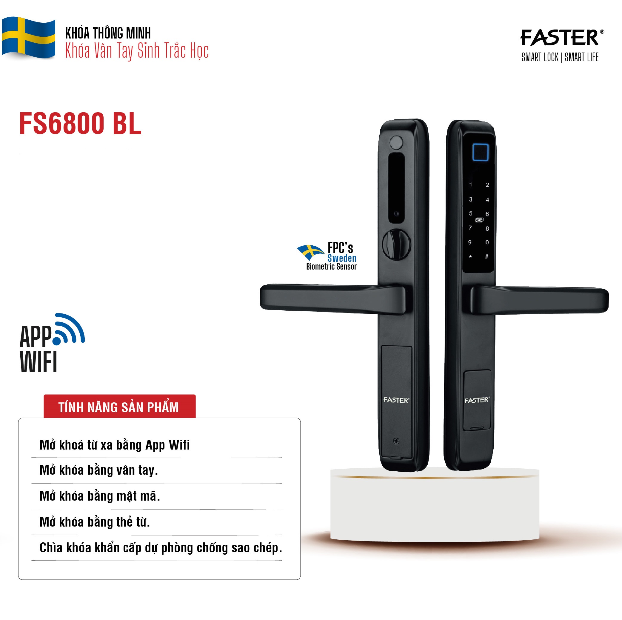 Khóa vân tay cửa nhôm FS 6800 BL