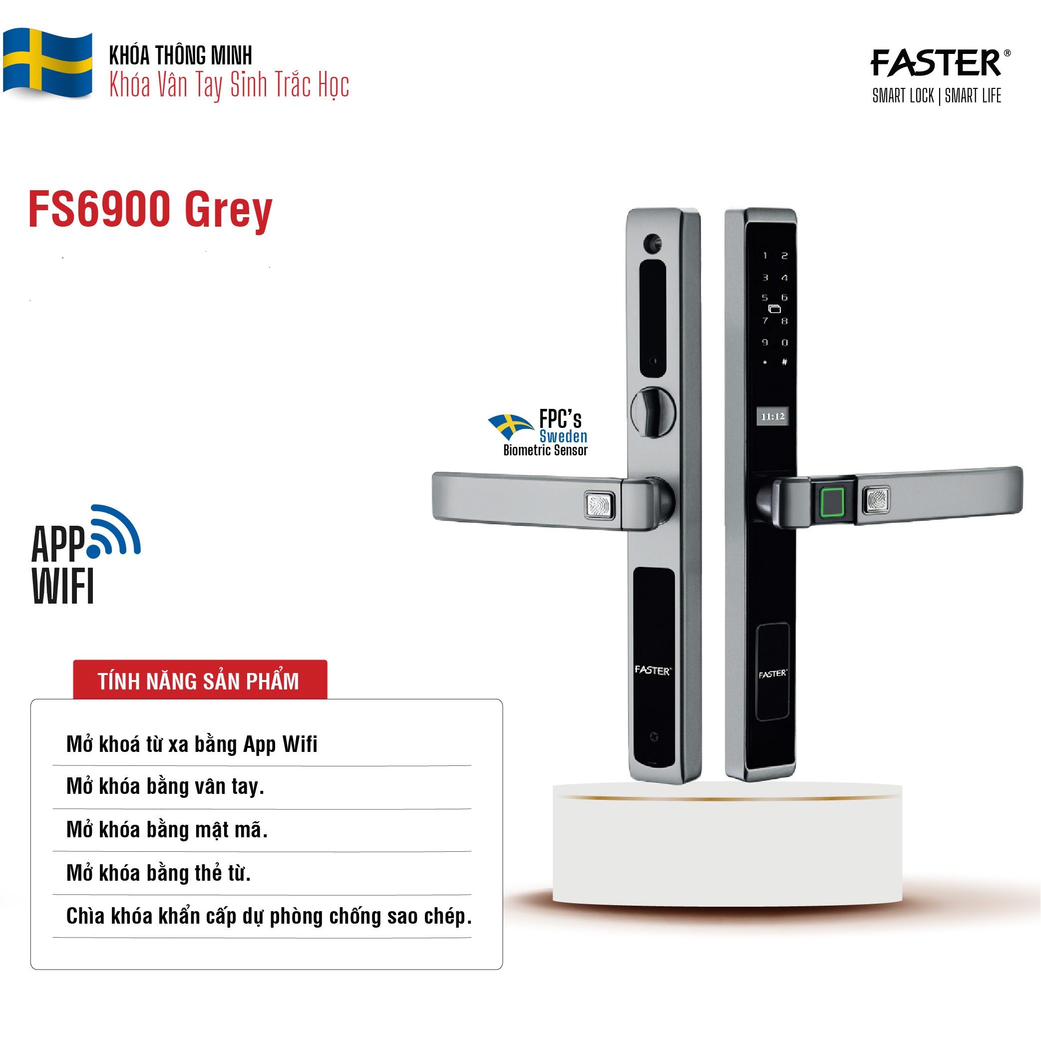 Khóa vân tay cửa nhôm FS 6900