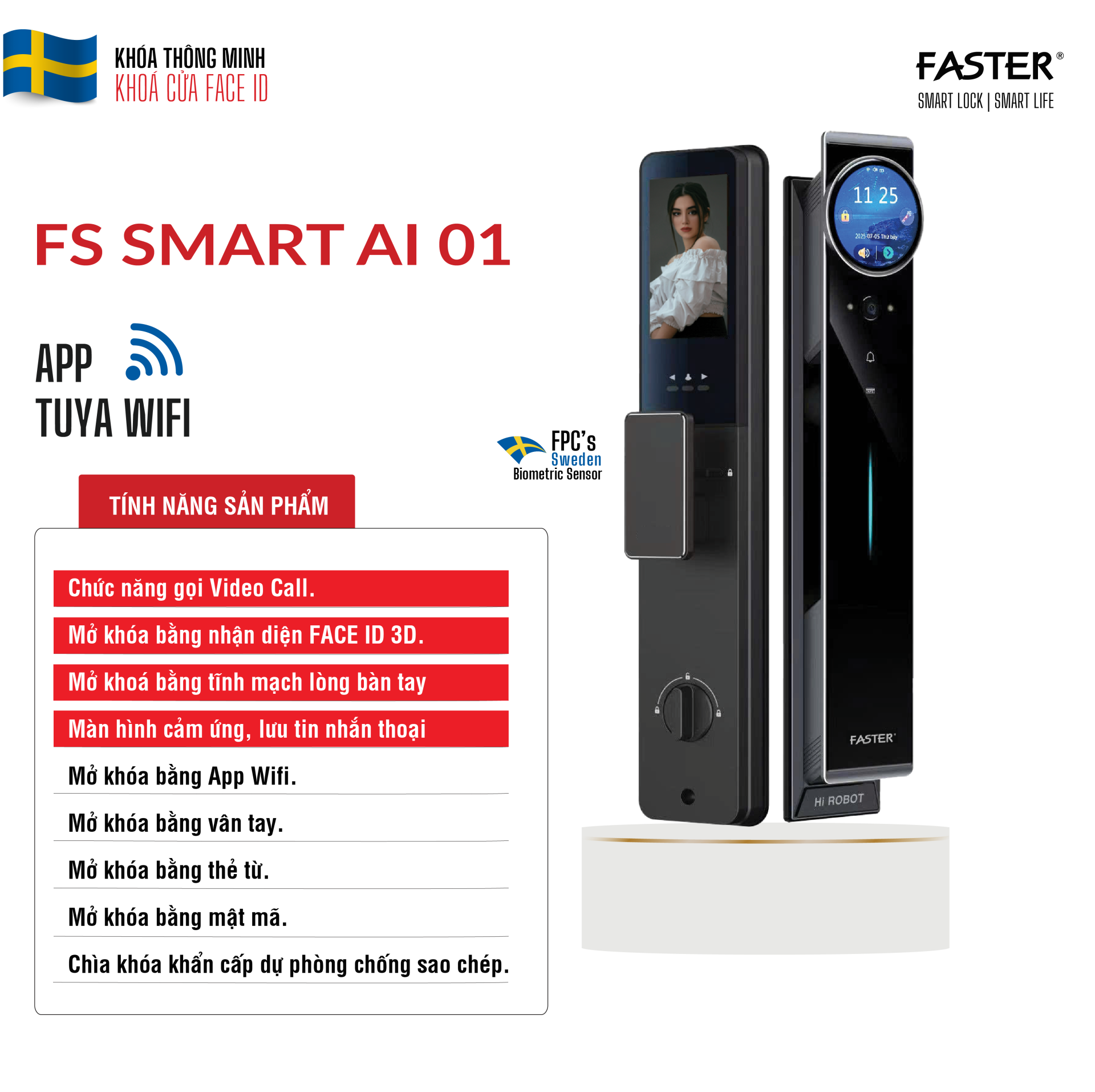 Khoá cửa nhận diện khuôn mặt FS SMART AI 01