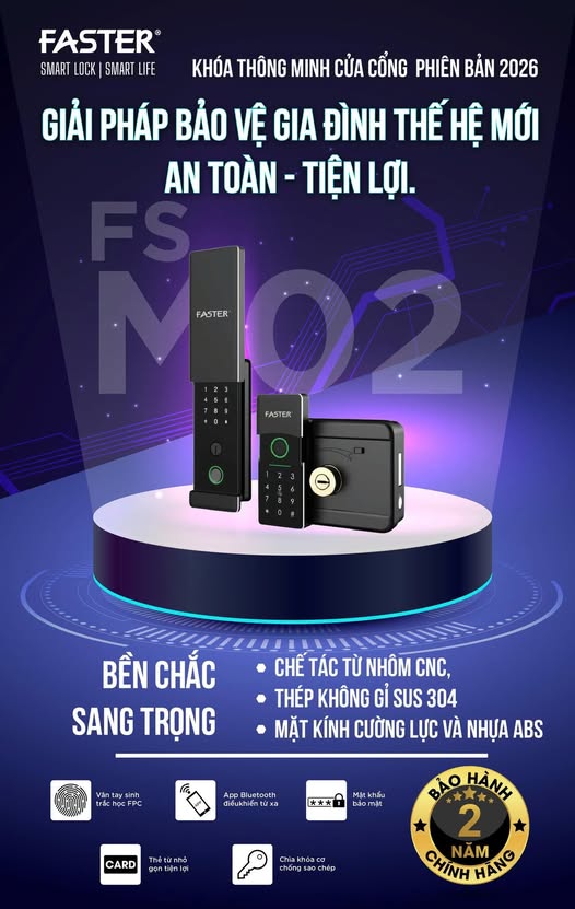 Khóa vân tay cửa cổng FS M02 Khóa cửa thông minh Faster Khóa cửa vân tay Faster Khóa cửa thông minh thẻ từ Khóa cửa thông minh khuôn mặt Face ID Khóa cửa thông minh cửa cổng