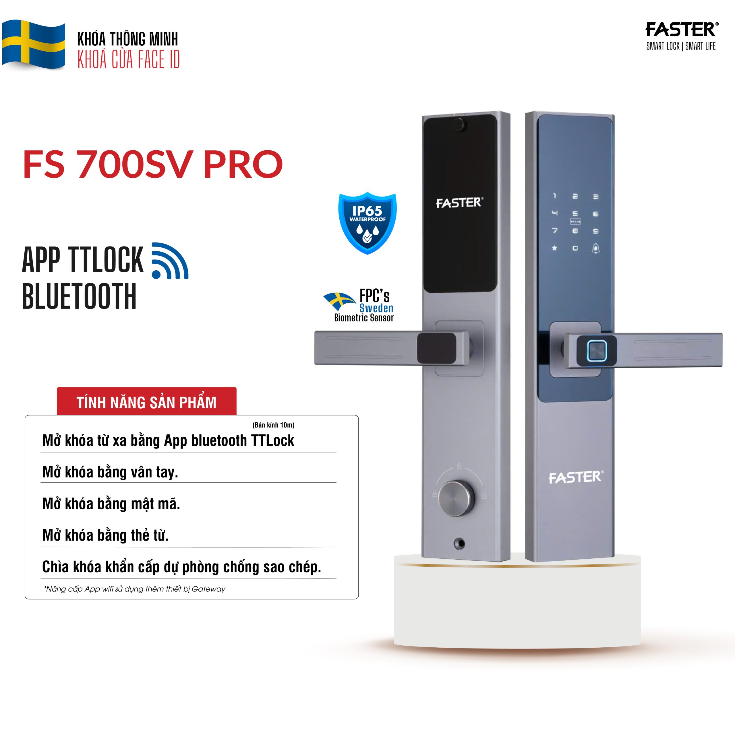 Ảnh đầy đủ thông tin khóa cửa vân tay FS 700 SV PRO